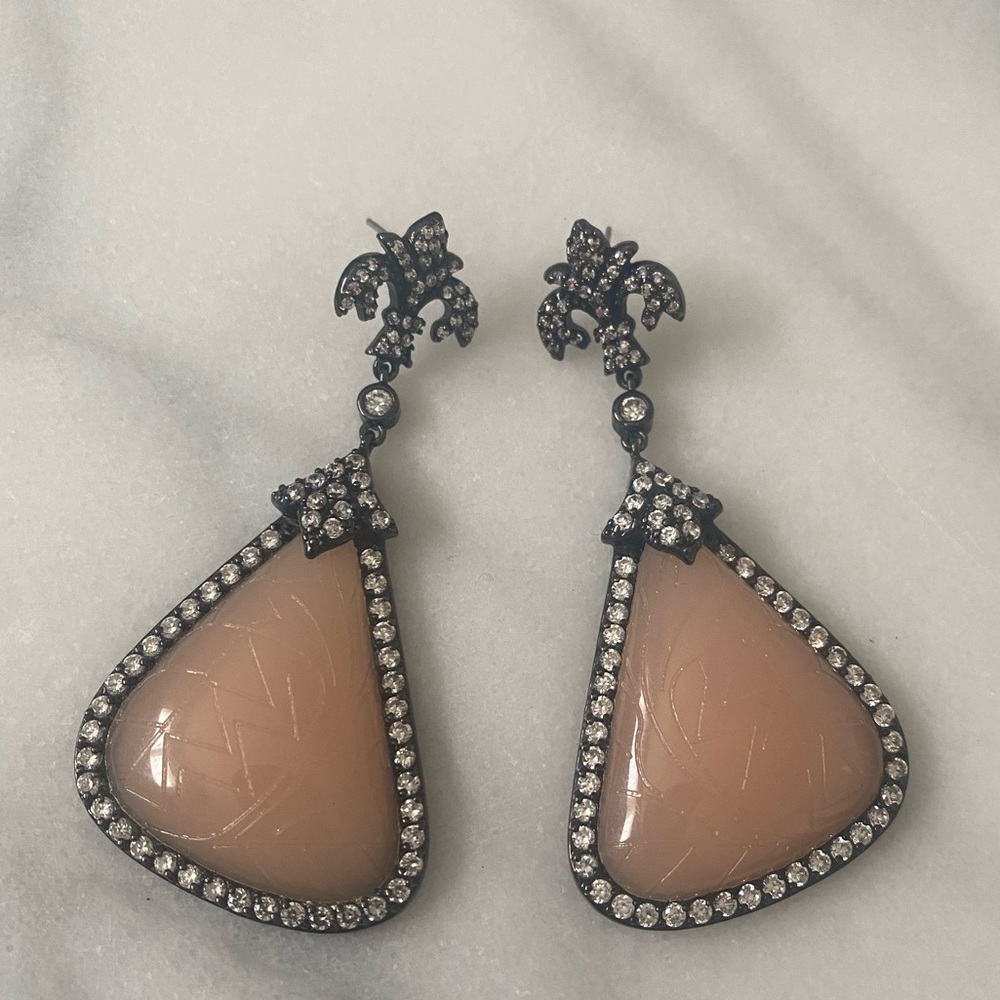 Fleur De Lis Chandelier Etched Stone Earrings